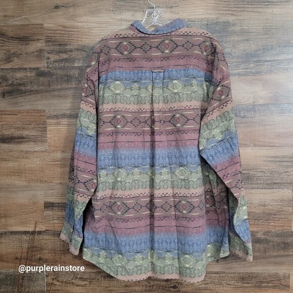 Vtg Cabela's Deerskin Soft Chamois Aztec Shirt 2XLT Pocket Outdoor Gorpcore Y2K - Picture 2 of 10